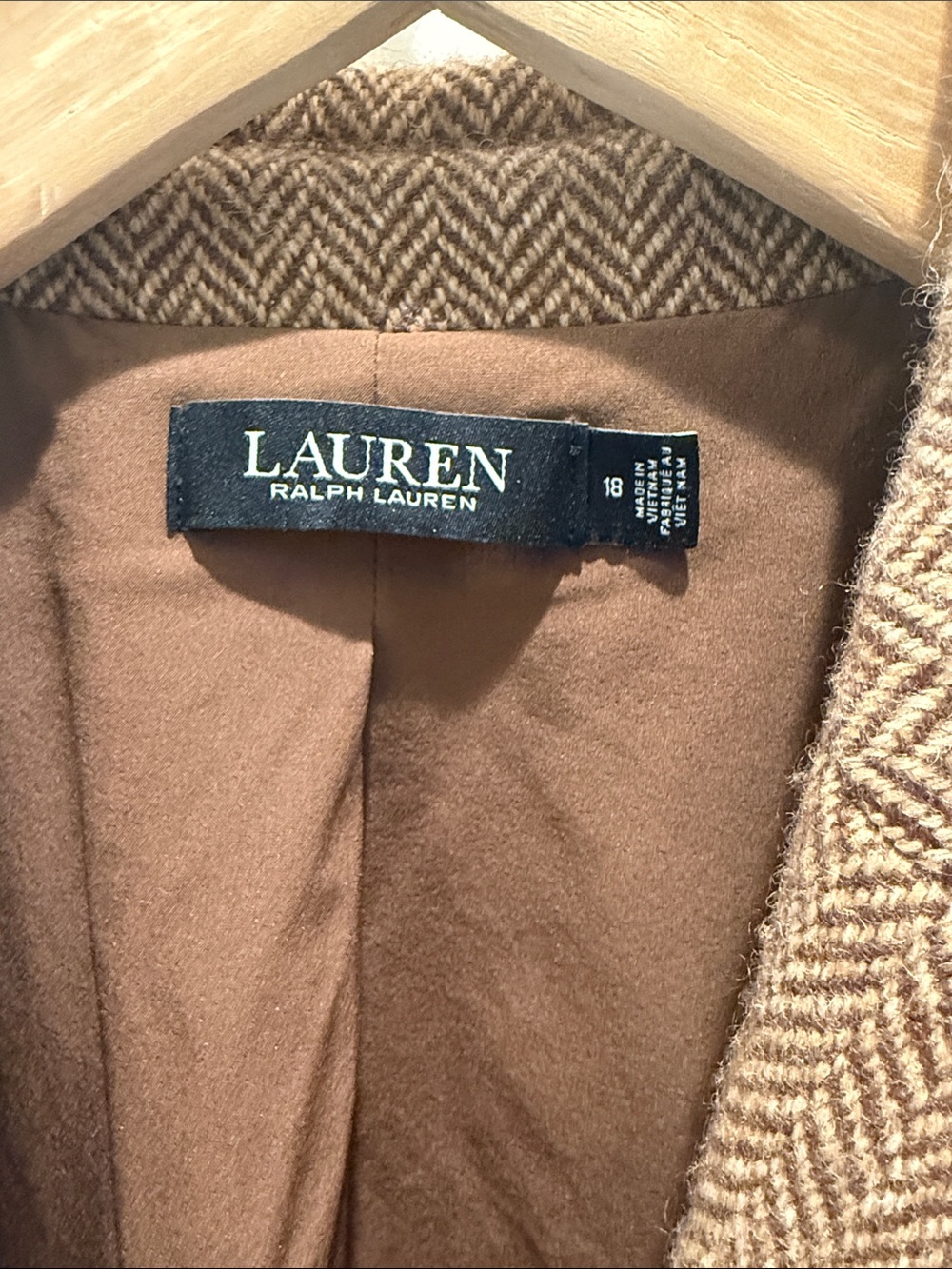 Ralph Lauren Brown Herringbone Wool Blend Tailored Blazer - Picture 3 of 5
